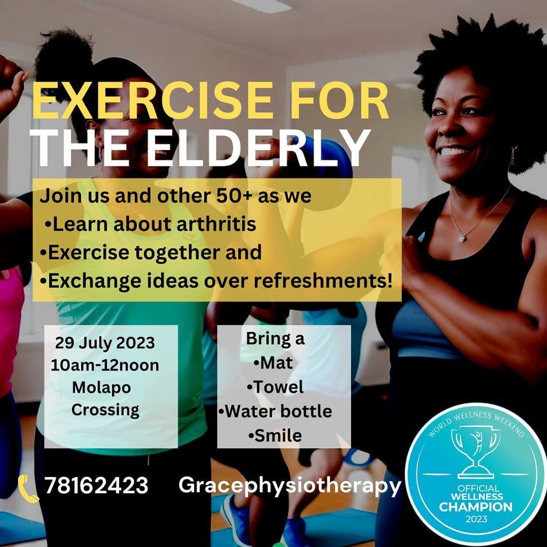 Grace Physiotherapy artwork for the Exercise for the Elderly educational class at Molapo Crossing.
