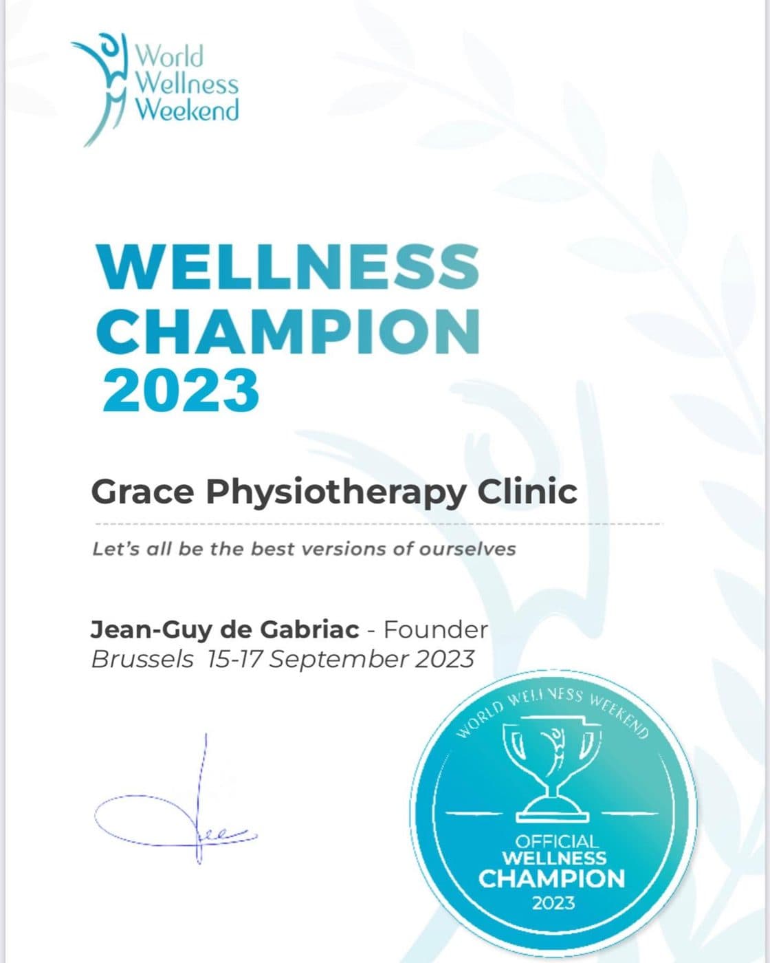 Official Wellness Champion 2023 — World Wellness Weekend.